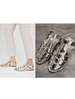 Theory | Fisherman Sandals In Metallic Silver Leather
